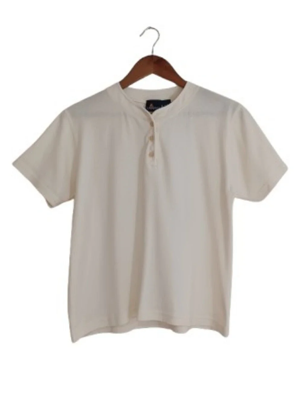 Vintage Lizsport 100% Cotton Cream Ivory Henley Tee Short Sleeve T-shirt Top- L - Picture 2 of 8